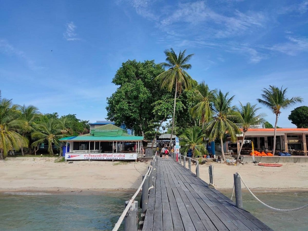 Wooden jetty at Bangrak Pier on Koh Samui, departure and arrival point of the cabin cruise