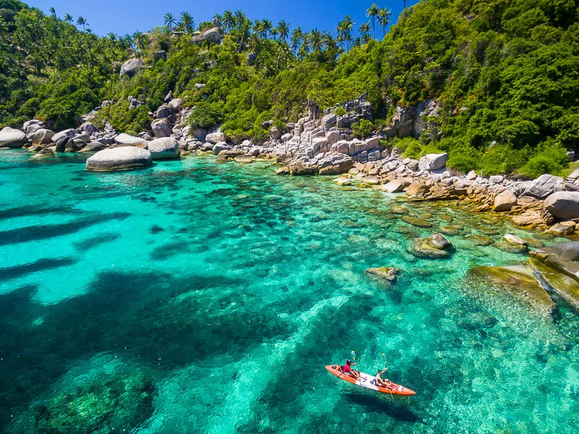 An empty Gulf of Thailand bay with a yacht at anchor and no other boats in sight